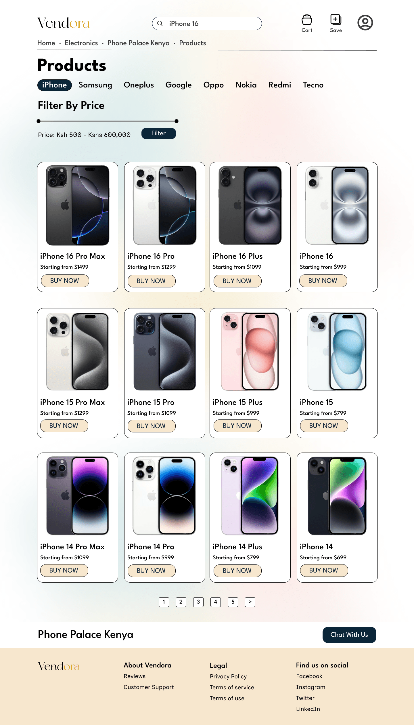Vendora Cart Page